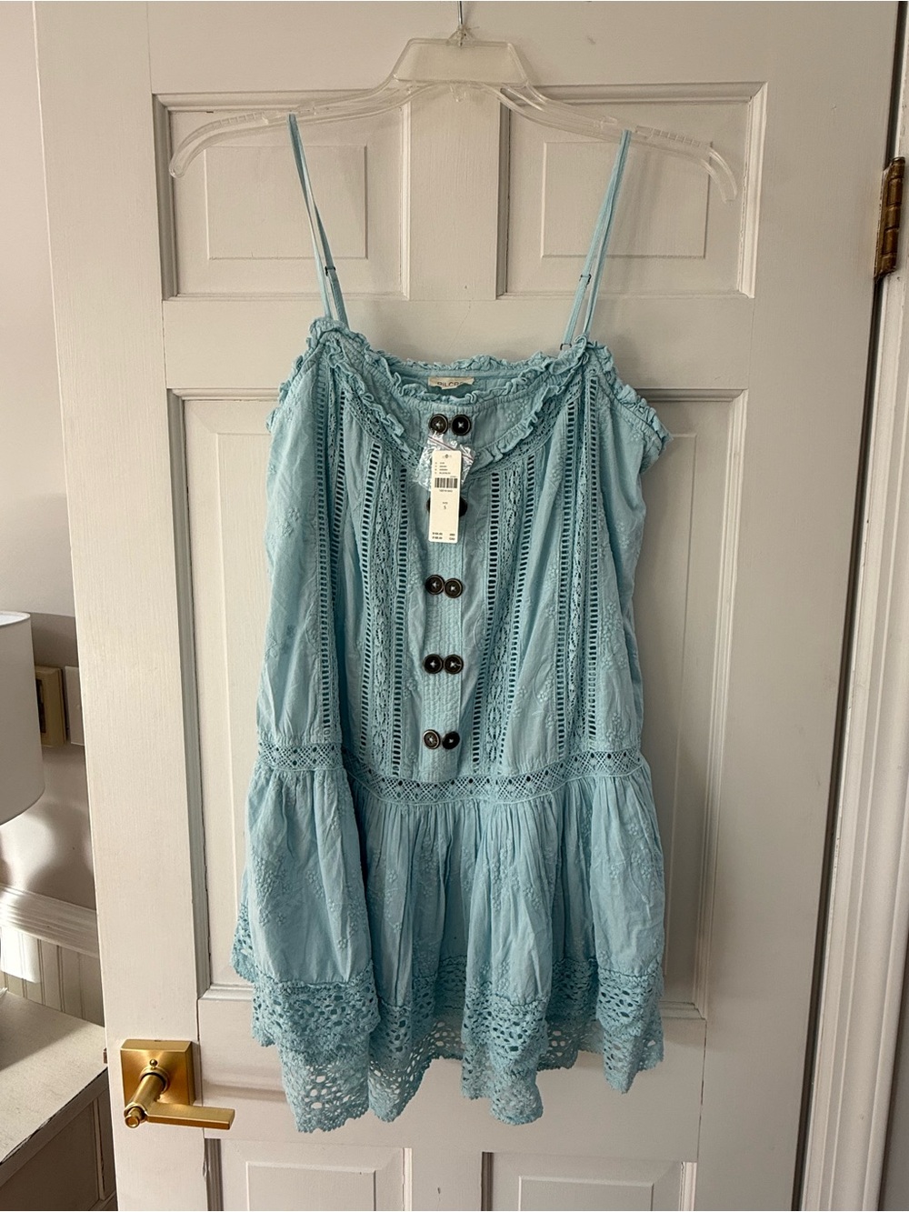 Anthropologie Light Blue Spaghetti Strap Swing Dress